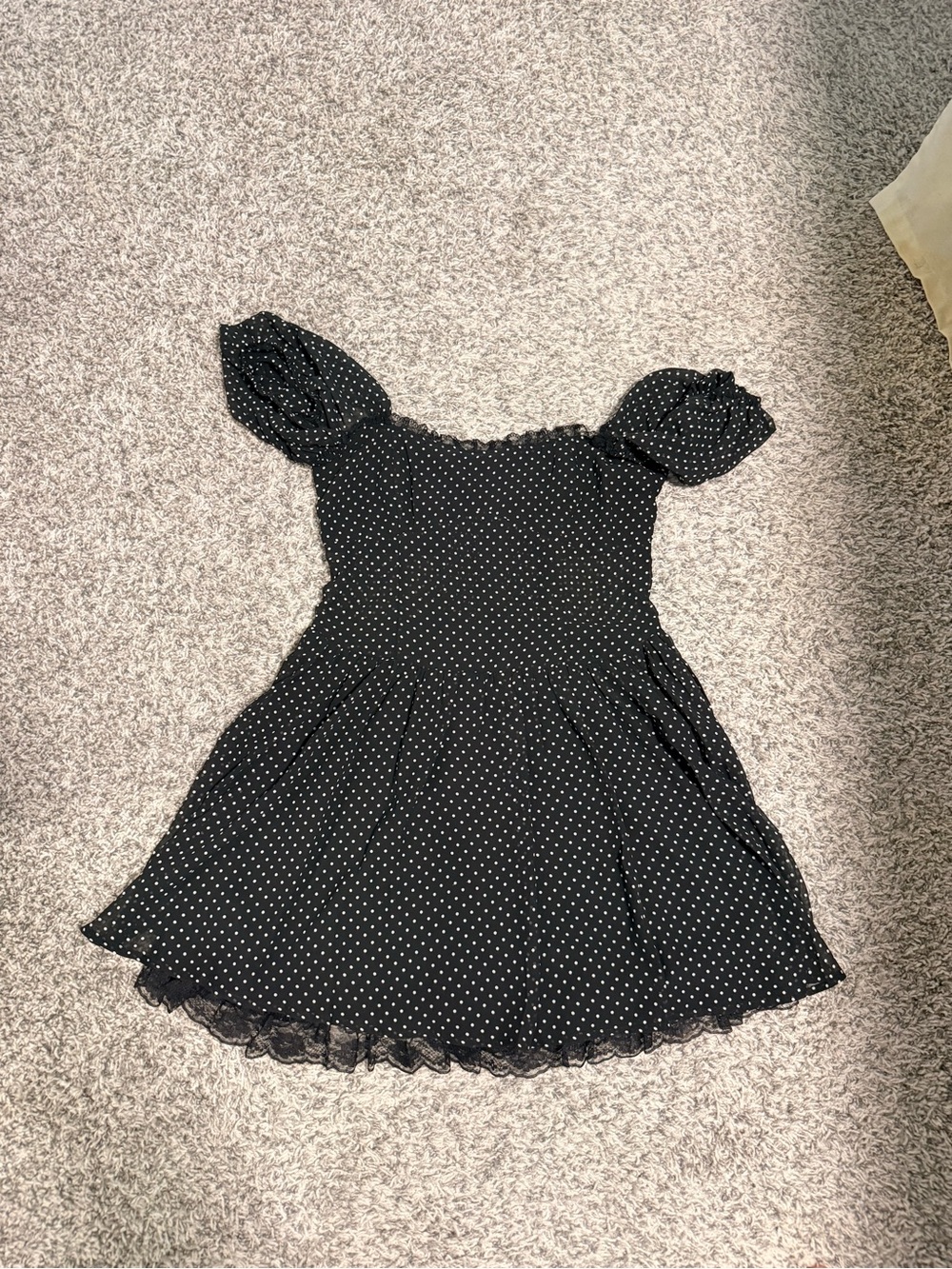 Black Polka Dot Puff Sleeve Mini Dress